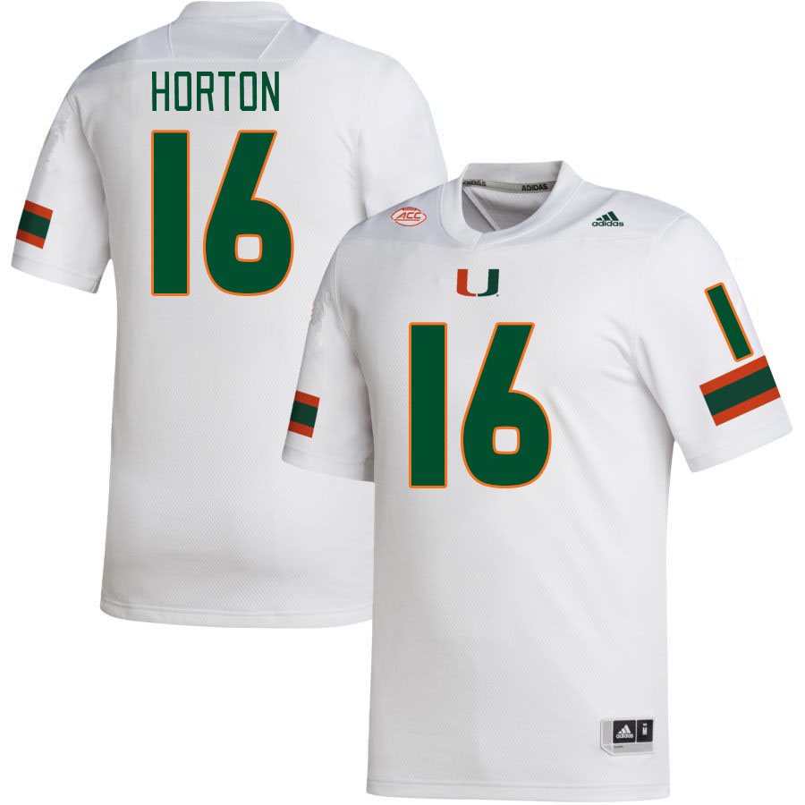 Men #16 Isaiah Horton Miami Hurricanes College Football Jerseys Stitched-White - Click Image to Close